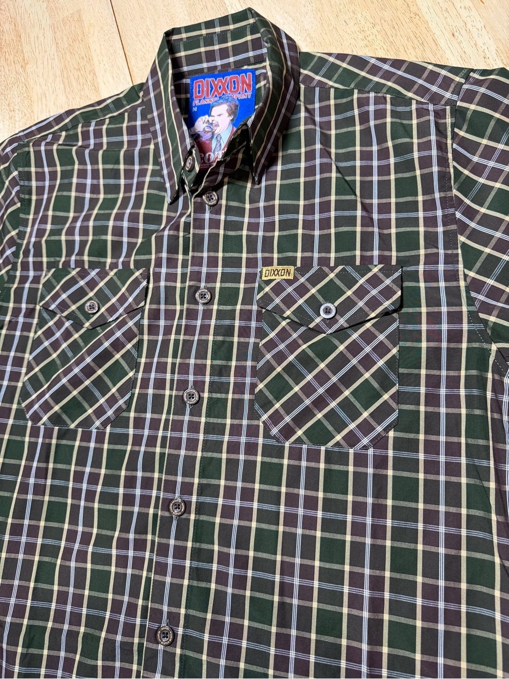 DIXXON Flannel Scotch Bamboo Blend Button Down Green Plaid Shirt Anchorman M - Picture 8 of 14